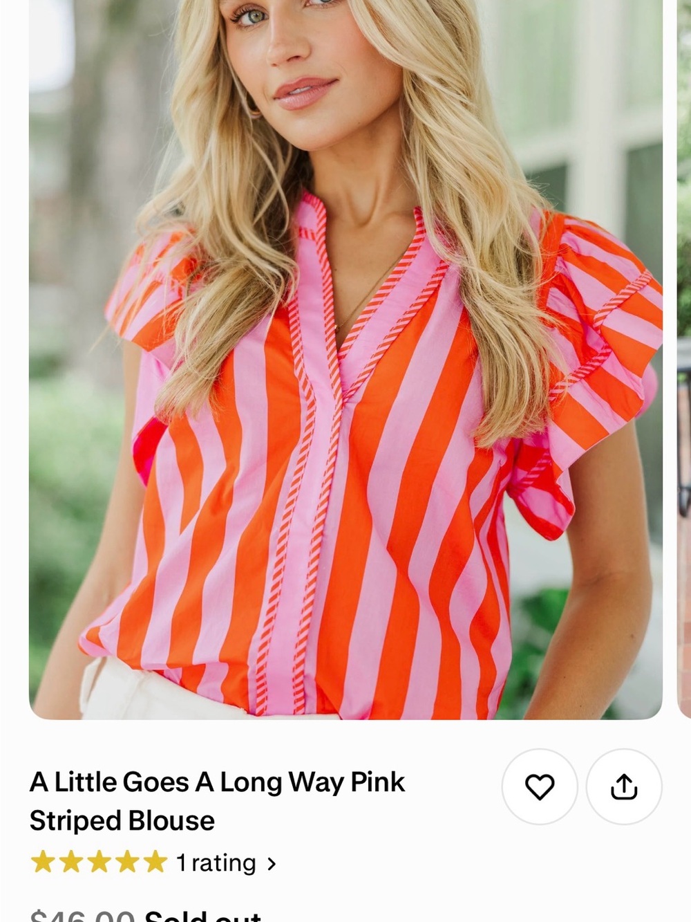 entro Pink and Orange Striped Flutter Sleeve Blouse